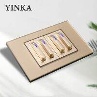 hot！【DT】 YINKA Gold Keys Wall Tempered Glass Panel Push Indicator AC110V-250V 118mmx72mm