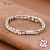 Solid Silver 15-18CM Tennis Bracelet Jewelry Gift Pave Setting 3*5mm Rectangle Stunning Zircon Real 925 Fine Jewellery