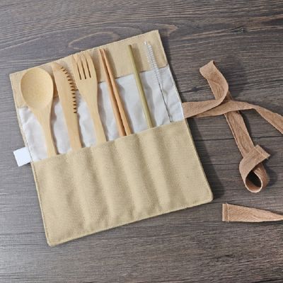Brand New Easy Carry Reusable Flatware Organizer Bamboo Spoon Knife Fork Cutlery Set Outdoor Camping Travel Utensils Wrapped Kit Flatware Sets
