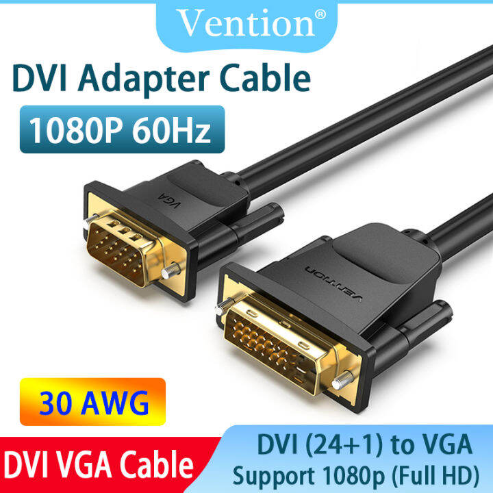 Vention DVI Ke Kabel VGA 1080P 60Hz DVI-I 24 + 1 DVI ตัวผู้แปลง VGA ชาย ...