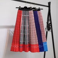 Fashionable Dress Half-length Skirt Pleated Skirt Elastic Waist Pleated Print Casual Skirt