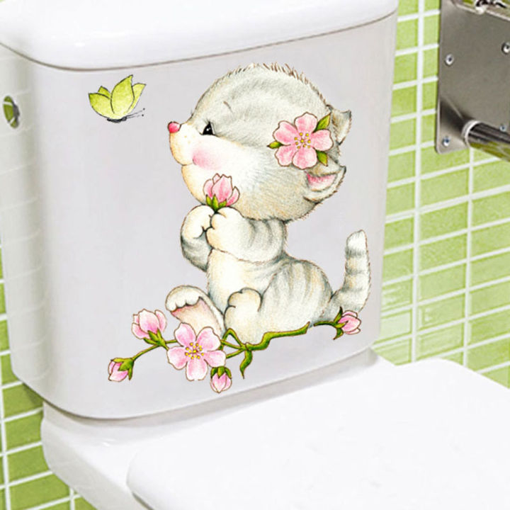 สติกเกอร์ติดฝาโถส้วมห้องน้ำรูปแมวน่ารักแบบลอกออกได้กันน้ำสำหรับตกแต่งห้องน้ำ
