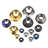 1Pcs Titanium Alloy Flange Hexagon Nuts M4 M5 M6 M8 M10 M12 Silver/Gold/Colorful for Bicycle Cycling Motorcycle Car Nails  Screws Fasteners