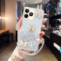 เคสสมาร์ทโฟนพร้อมส่งสำหรับ Realme C53 C55 C33 NFC C35 C30 4G 10T 10 Pro + Pro 5G Coca-Cola Edition เคสหลังเคสโทรศัพท์กากเพชรลายท้องฟ้าเต็มไปด้วยดวงดาวน่ารักผีเสื้อคริสตัลสามตัวพร้อมลูกปัดซิลิโคนปลอกอ่อน REALMEC53