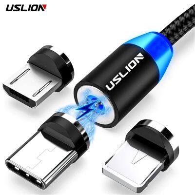 สาย USB แม่เหล็ก USLION,สำหรับ iPhone 14 13 Xiaomi Samsung Type C สายชาร์จเร็วสายเคเบิลไมโคร USB