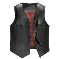 Motorcycle Leather Vest mens Riding Vest middle-aged And Elderly Windproof Sheepskin Sleeveless Jacket Male Waistcoat