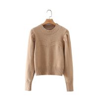 Women 2021 Autumn Winter Khaki Knitted Sweater Jumper Female Crop Pullovers Chic Tops