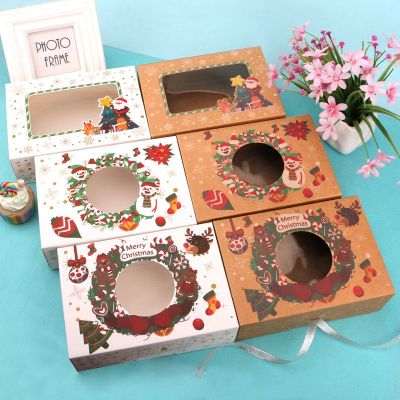 Christmas Candy Box Xmas Kraft Paper Gift Boxes Cake Cookies Packaging Box Apple Presents Box Witn Window
