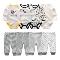 2022 Cotton 6/8PCS Newborn Baby Boy Clothes 0-12M Autumn Bodysuits Pants Boys Baby Clothing Sets Full Sleeve Baby Girl Clothes