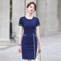 Summer New Round Neck Short-Sleeved Business Dress Slim-Fit Elegant Hotel Front Desk Jewelry Store White Collar Work Clothes