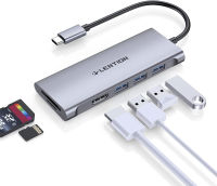 LENTION USB C Hub with 4K HDMI, 3 USB 3.0, SD 3.0 Card Reader Compatible 2022-2016 MacBook Pro 13/15/16, New Mac Air/iPad Pro/Surface, More, Multiport Stable Driver Dongle Adapter (CB-C34, Space Gray)