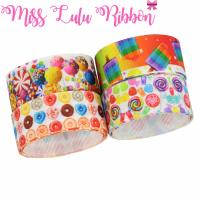 16mm-75mm Sweet Doughnut Lollipop Ice Cream Printed GrosgrainFoe Ribbon Hair Band Making 50yardsroll DIY Party Gift