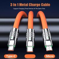 3 IN 1 Zinc Alloy Charging Cable 120W 6A Super Fast Charger USB Protecetion For IPhone Micro USB Type-C 8-Pin Charging Cable