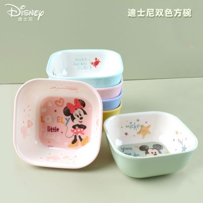 Disney Two Color Square Bowl 500Ml ชามเมลามีนสำหรับเด็กชามอาหารเสริมทนอุณหภูมิสูง Anti Falling ชามข้าวในครัวเรือน