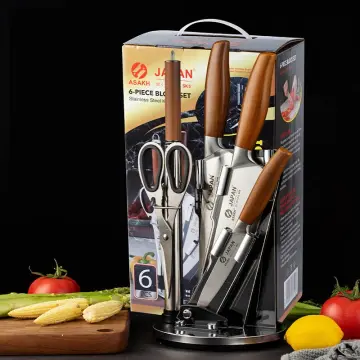 Timhome New Arrival 6pcs Non-Stick Blade Stainless Steel Kitchen Knives Set  with Wheat Straw Handle