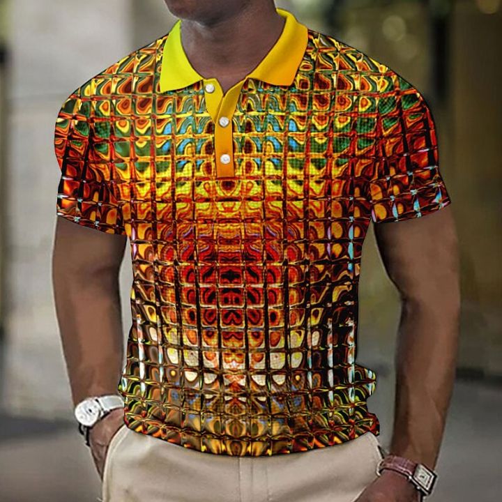 เสื้อโปโล1ตัวเสื้อโปโลของผู้ชายแฟชั่นเสื้อ3d-เสื้อเชิ๊ตผู้ชายลายสก๊อตโลหะจำลองแขนลำลองขาสั้นเสื้อเชิ๊ตตัวบนสตรีท