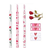 [A alamode] Heart Love Rose ดอกไม้ Shoelaces พิมพ์รองเท้าผ้าใบแบน AF1เชือกผูกรองเท้าผู้หญิงผ้าใบสูงเชือกผูกรองเท้าตกแต่งหัวเข็มขัดของขวัญหนึ่งคู่