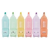 6pcs/set Light Color Mini Highlighter Cute Bear Learning Marker Pen Journal Fluorescent Pen Student Stationery