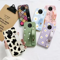 For OnePlus 7T Cover Flowers Phone Silicone Case For OnePlus7T One Plus 7T Wrist Strap Holder Shockproof Back Cover Shell Bumper Phone Cases