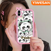 YIWESAN เคสสำหรับ iPhone X Xs Xr Xs Max เคสการ์ตูนหมีแพนด้าสีสันสดใสเลนส์กล้องถ่ายรูปแบบนิ่มกันกระแทกแบบใสเคสมือถือเรียบง่ายฝาครอบป้องกันซิลิโคนความคิดสร้างสรรค์โปร่งใส