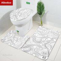 【LZ】▬﹊ﺴ  Aiboduo 3 pçs/set contorno textura mapa decoração de casa antiderrapante toalete tampa conjunto branco bat tapete do banheiro tapete