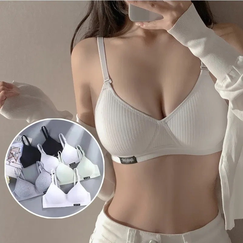 ▦♞ Beauty back bra push up women thin section small chest gathering simple  no steel ring underwear