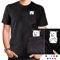 CLOOCL T-Shirts Summer Pocket Cat Middle Finger Printed T-shirt Men for Women Shirts Tops Funny Cotton Black Tees