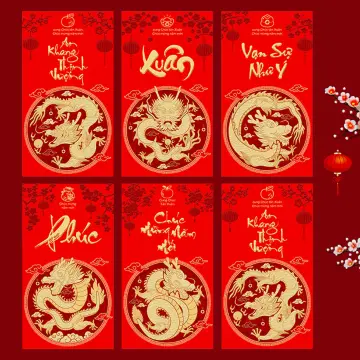 6PCS Chinese Red Envelopes FU, Chinese New Year Hong Bao Packet