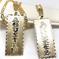 ✎  Custom Name  Nameplate Pendant Necklace Personality Gold Plated WIth Chain Options
