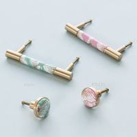 Nordic Creative American Gold Butterfly Ceramic Handle Small Brass Drawer Wardrobe Cabinet Door Handle Round Single Hole