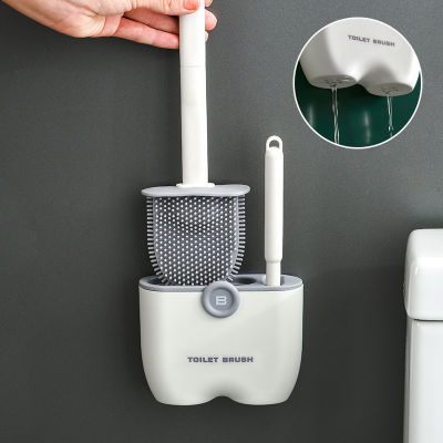 Double Head Toilet Brush Wall Mounted Silicone Cleaning Brush Set Bathroom Storage Organization Cleaning Tool WC Accessories