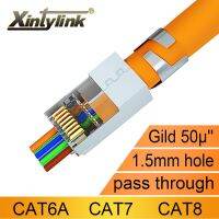 xintylink new CAT8 CAT7 rj45 connector 50U CAT6A ethernet cable plug network SFTP FTP shielded lan jack pass through have hole Cables