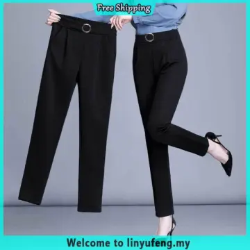 Women Casual Pants High Waist Elastic Waist Pant Straight Long