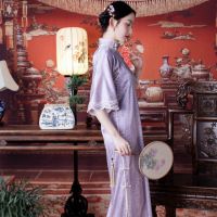 【CW】 2022 Chinese style qipao dress women cheongsam vintage printing lady graceful elegant party wear oriental traditional dress a388