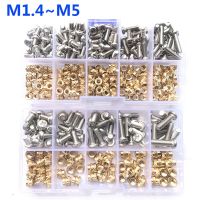 M1.4 M1.6 M2 M3 M4 M5 Brass Hot Melt Insert Knurled Nut and Stainless Steel Screw Kit Insert Nut Thread Knurled Embedment Nut Nails Screws Fasteners