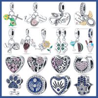 Charms Plata Of Ley 925 Silver Pink Heart LOVE Zircon Beads Sunflower Clover Charms Pendant Fit Pandora Bracelets DIY Jewelry