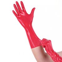 Rubber fetish gloves men Red latex fetish gloves sexy costumes latex bodysuit latex sexy gloves cosplay submissive