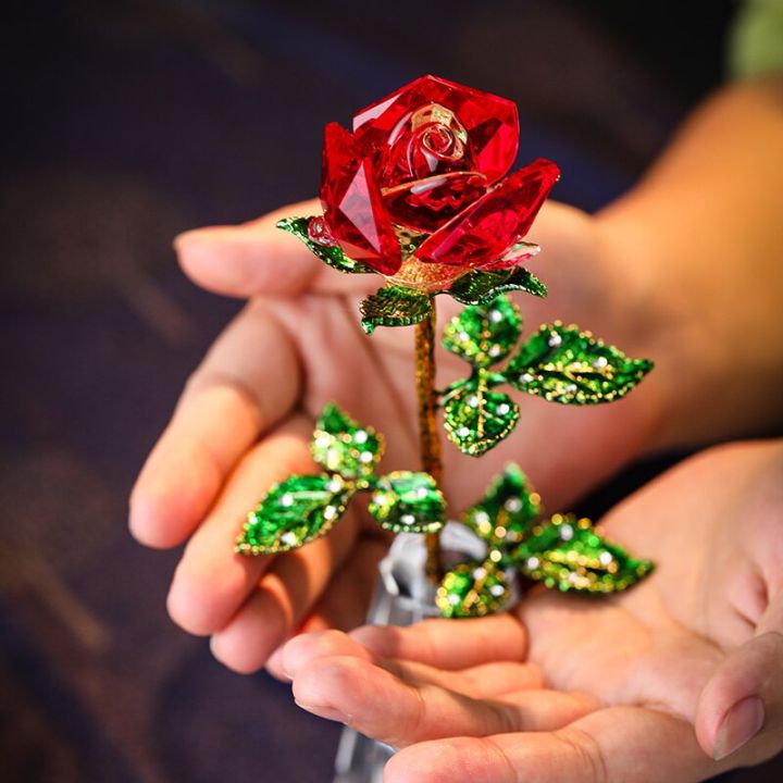 คริสตัลรูปดอกกุหลาบ4สีงานฝีมือที่ทับด้วยแก้วของขวัญวันวาเลนไทน์แต่งงานเครื่องประดับตกแต่งบ้านโต๊ะ-heyuan-ในอนาคต