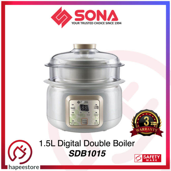 SONA 1.5L Digital Double Boiler SDB1015 (3 Years Warranty) SDB 1015