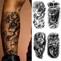 【YF】 New Waterproof Temporary Tattoo Sticker Lion King Tiger Wolf Forest Mechanical Wild Boat Men Body Art Arm Fake Tatoo Women