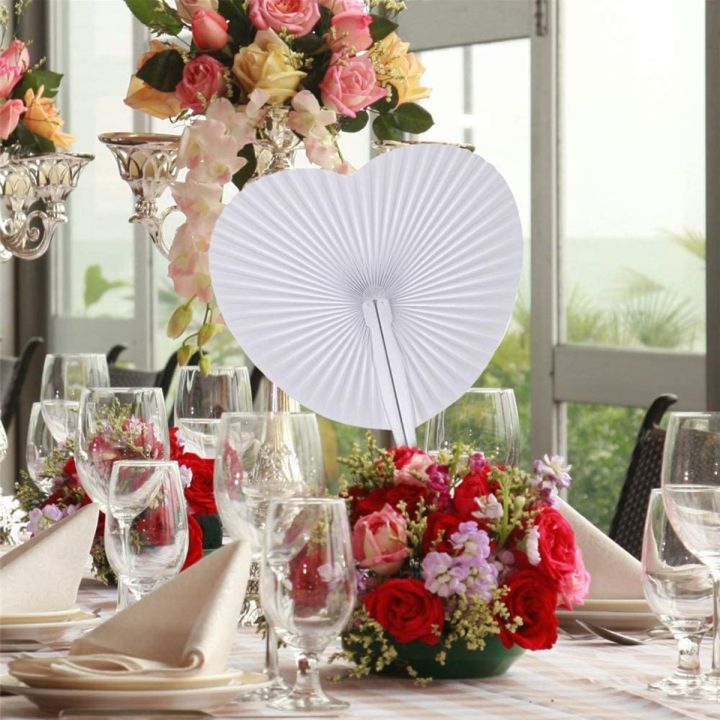 ภาพตกแต่งปาร์ตี้งานแต่งงาน40-80-120ชิ้นรูปหัวใจแบบทำมือพัดสีขาวพัดแบบญี่ปุ่นเทศกาลของขวัญปาร์ตี้วันเกิดพัดลมมือถือ