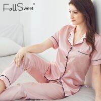 【Xiaobaide electronic】 FallSweet ผู้หญิงชุดนอนชุดผ้าไหมแข็งชุดนอนชุดนอนขนาดบวกคอ V Nigtwear ชุด5XL