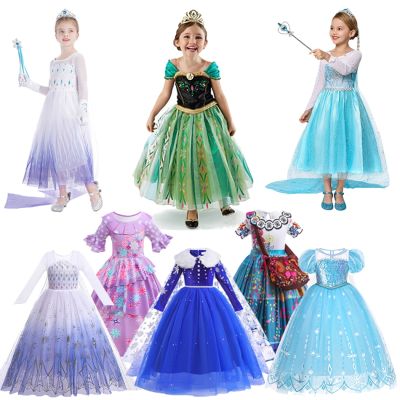 〖jeansame dress〗 Anna Elsa Atari For Girl Costume Baby Children ClothesHalloween Party Elsa Dress