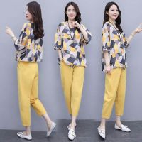 COD DSFGERRTYTRRE [Ready Stock] Blouse set Two-Piece Suit Women Casual Set Wear Half sleeve Triangular printing