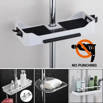 Shower Storage Holder Bathroom Shelf Pole Shelves Shampoo Tray Stand No  Drilling Lifting Rod Shower Head Holder Rack Organizer