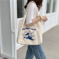 Canvas bag female Korean version large-capacity armpit shoulder bag simple and cute cartoon student handbag 2023 bag female 〖WYUE〗