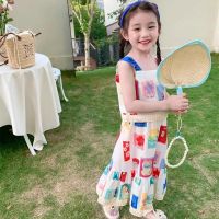 Girls Set 2023 Summer New Fashionable Full Printed Sleeveless Top Shirt Casual Simple Princess Sweet Skiet Two Piece Set Girls  by Hs2023