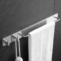 Self-Adhesive Brushed Finish Stainless Steel Towel Bar Rack Holder with Hooks HX5B