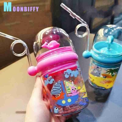 ☍✉ Summer Toddlers Outdoor Mugs Cartoon Whale Kettle Cups Water Bottles Water Spray Cup Straw Cups