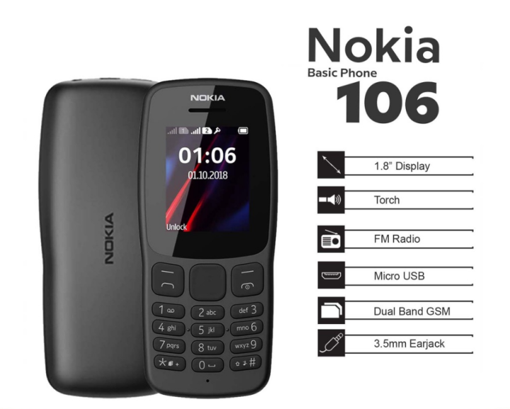 NOKIA 106 Basic Phone Standard Dual Sim Keypad Phone Removable Battery ...